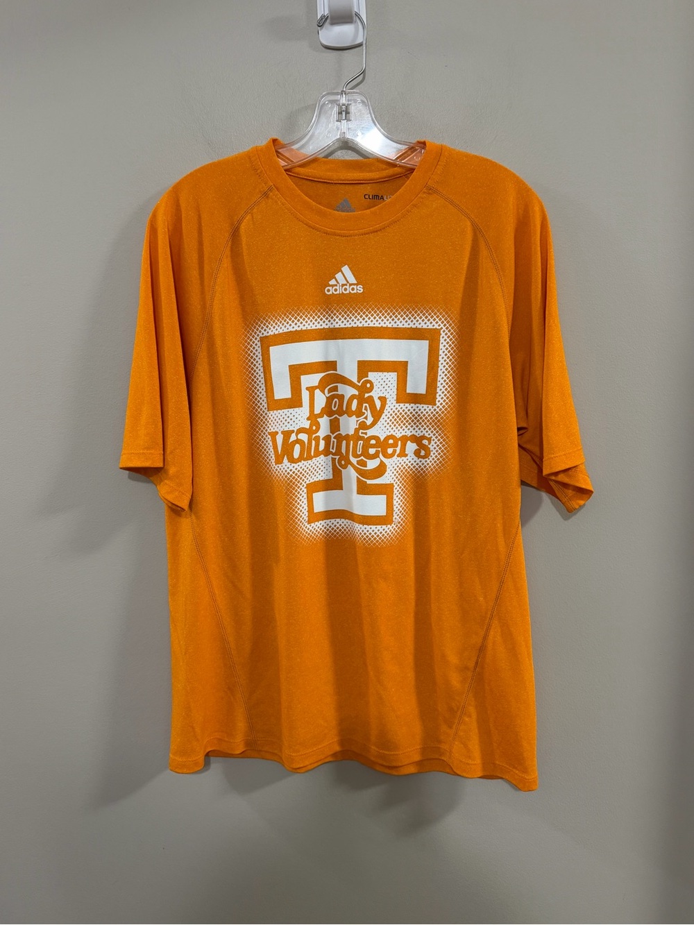 adidas Orange Lady Volunteers Tee with Front Logo and Rocky Top on Sleeve.